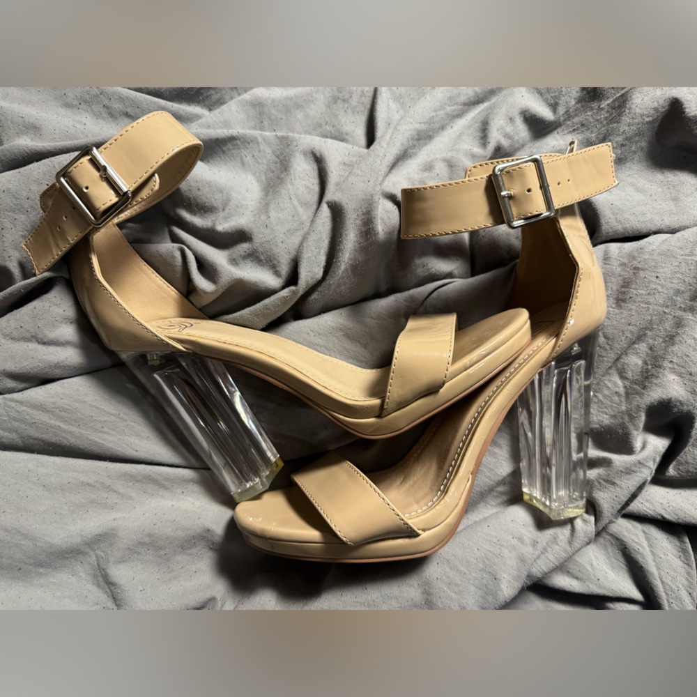 Beige Block Heel Sandals